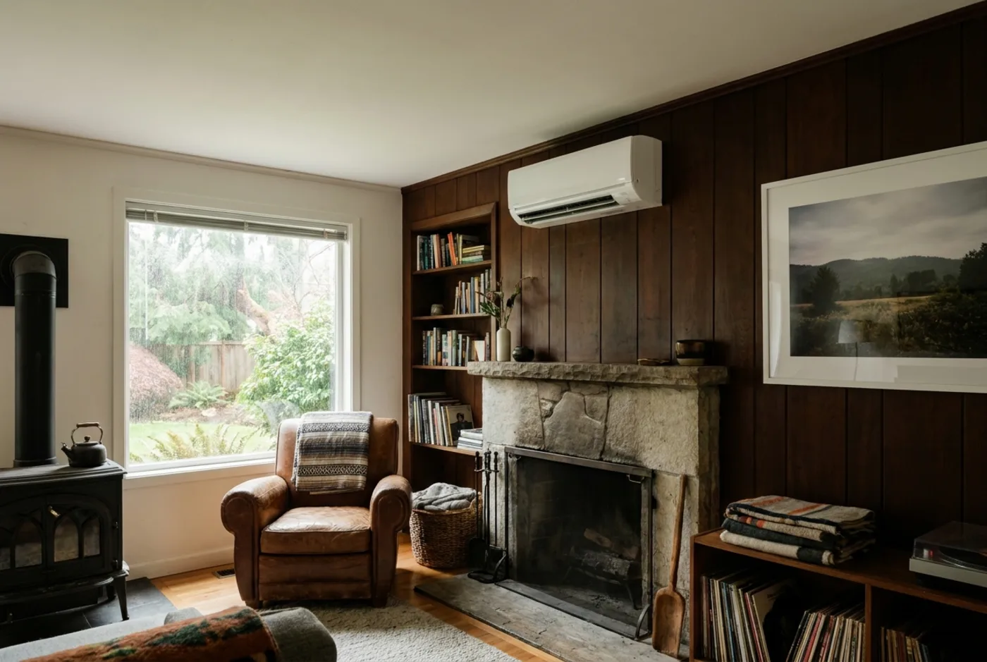 A ductless head cools a room without new ductwork.